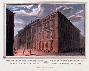 Ansicht des Palais von Fürst Liechtenstein in Wien, Österreich. Gravur von 1820 Private Sammlung