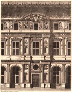 Ansicht eines Teils der Vorderseite des Hofes des Louvre, Paris, Frankreich