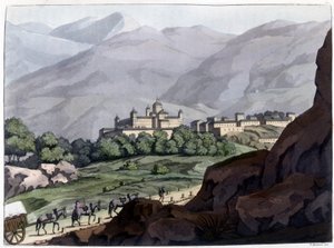 Ansicht des Escorial, Palast und Kloster von Spanien, erbaut unter Philipp II. zwischen 1563 und 1584. Lithographie des 19. Jahrhunderts von Unknown artist