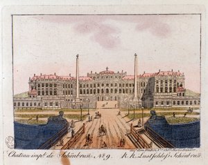 Ansicht des kaiserlichen Schlosses Schönbrunn (16.-17. Jahrhundert) in der Nähe von Wien, Österreich Gravur von 1815 Private Sammlung von Unknown artist
