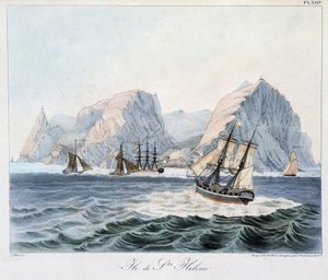 Ansicht der Insel St. Helena in "Ansichten und Landschaften der Äquinoktialregionen, gesammelt auf einer Weltreise", frühes 19. Jahrhundert