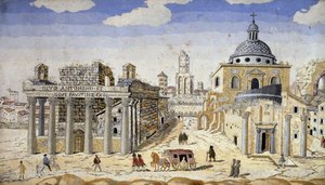 Ansicht des Römischen Forums, Ende des 17. Jahrhunderts, Scagliola auf Terrakotta von Unknown artist