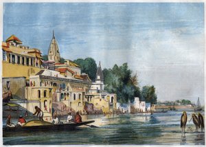Ansicht des Sutti Chowra Ghat am Ganges in Cawnpore (Kanpur), Indien im Jahr 1857. von Unknown artist