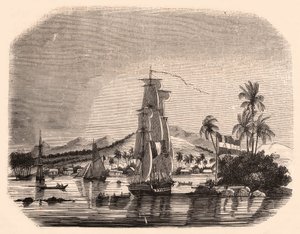 Ansicht der Bucht von Papeete und Block Queen, Tahiti, Französisch-Polynesien, im Vordergrund Segelboote und Boote