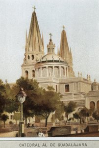 Ansicht der Kathedrale von Guadalajara in Mexiko-Stadt, Mexiko. Chromolithographie des 19. Jahrhunderts