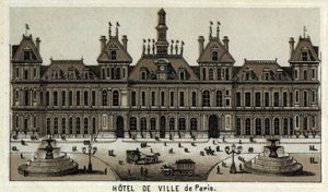Ansicht des Rathauses von Paris und des Platzes. Chromolithographie aus dem späten 19. Jahrhundert von Unknown artist
