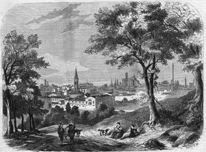 Ansicht der Stadt Bologna in Italien im Jahr 1860.