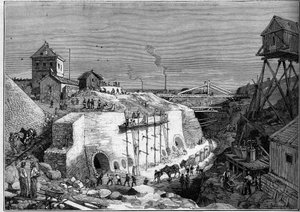 Ansicht der Baustelle der Trinkwassertanks von Villejuif. Gravur in „Le Monde Illustré“ Nr. 1300 vom 25. Februar