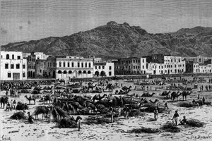 Ansicht des Marsches von Aden in Abessinien. Gravur um 1880