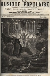 Vision von Wolfgang Amadeus Mozart (1756-1791) in der Kapelle (große Orgel) der Abtei Weingarten in Deutschland - Gravur in „Popular Music“ illustriertes Wochenblatt - 1882