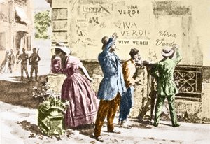 Viva Verdi: Begeisterte Inschriften für Giuseppe Verdi in Neapel (Königreich beider Sizilien) unter der österreichischen Besatzung 1859, nach dem Verbot seiner Oper „Ein Maskenball“ von Unknown artist