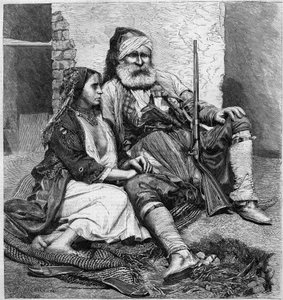 Vlach-Typen und -Kostüme (Palicare und Zigeuner). Nach einem Foto von Ch. de Szathmari aus Bukarest. Gravur in „Le Monde Illustré“ Nr. 28 vom 24. Oktober