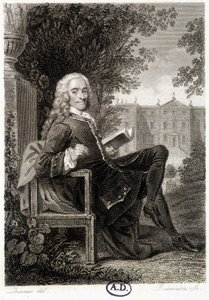 Voltaire liest in einem Park - Gravur von Unknown artist