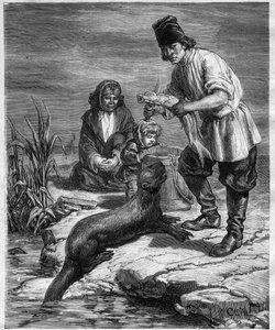 Reise von Alphonse Louis Pinart in Nordamerika und Alaska - Jagen und Fischen in Alaska - Gravur in 