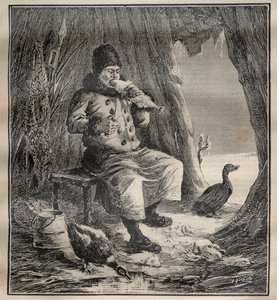 Reisen von Charles Rabot (1856-1944): Ostiak (Khanty oder Khante) aus Sibirien isst Fisch - Gravur in „La Science francaise“