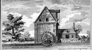 Wassermühle. Gravur um 1800.