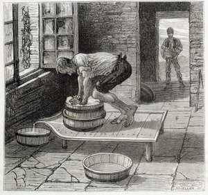 Arbeit des Tomme von einem Käsemacher aus der Auvergne - in „Die Wunder der Industrie“ von Louis Figuier