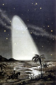 Zodiakallicht-Phänomen in der mexikanischen Savanne. Farblithographie des 19. Jahrhunderts.