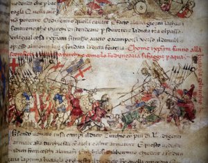 Niederlage der Kreuzritter im Jahr 1396 - in „Croniche del Sercambi“, um 1400. Nationalarchiv, Lucca
