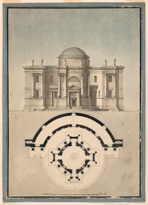 Entwurf für einen klassischen Tempel mit einem Tempietto und einer halbkreisförmigen Ädikula