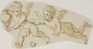 Putto jagt einen anderen Putto, der eine Vase trägt von Unknown Italian
