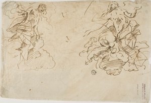 Zwei Figuren in Wolken