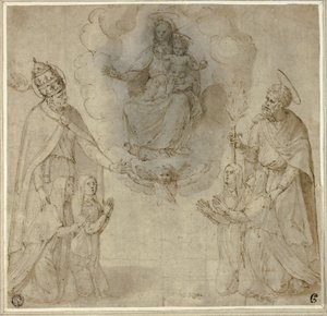Jungfrau und Kind vor den Heiligen Fabianus (oder Gregor der Große) und Joseph von Unknown Sienese