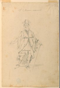 Kostümentwurf: Ein Mann in fantastischer Kleidung für ein Ballett, ca. 1720