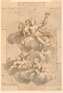 Zeichnung, Entwurf für ein Deckenbild, Venus, Amor und Putti, 1700–29 von Unknown artistUnknown artist