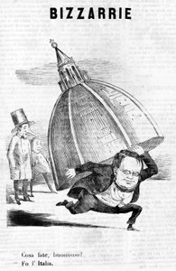 - Was machen Sie, Herr? - Ich mache Italien (Cavour mit der Kuppel von Florenz) satirische Gravur von Il Fischietto von Unknown artist