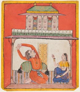 Ein Paar in ihrem Zimmer am frühen Morgen: Vighada Ragaputra von Shri, aus einer Chamba Ragamala von Unknown artist