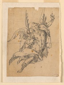 Ein fliegender Engel, der einen Palmzweig trägt