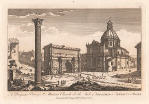 Eine perspektivische Ansicht der St. Martins Kirche und des Bogens von Septimius Severus in Rom von Unknown artist