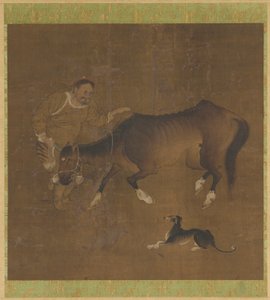 Ein Tartar, ein abgemagerter Pferd und ein Hund
