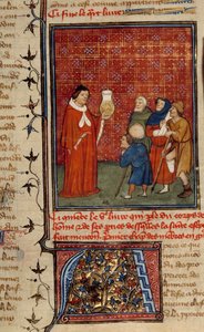 Ein Arzt untersucht ein Glas Urin vor Patienten. Miniatur aus Barthelemy dem Engländer von Unknown artist