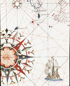 Eine Galeone segelt vor der Küste Kaliforniens (Detail des Portulans von Castellini) von Unknown artist