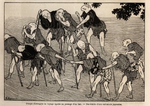 Eine Gruppe blinder Bettler am Durchgang eines Flusses; ihre Behinderung zwingt sie, sich auf Massage zu spezialisieren, sie reisen, indem sie ihre Hände geben, jeder hält einen Bergstock, der in eine Pfeife geschnitzt ist, mit deren Klang sie ihre Anwesen von Unknown artist