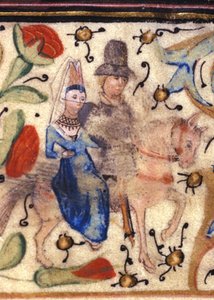 Ein Ritter und seine Dame: Französische Buchmalerei des 14. Jahrhunderts aus einem Manuskript von Petrarca. Biblioteca comunale di Rimini von Unknown artist