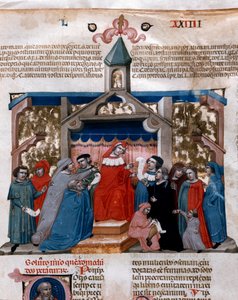 Ein Anwalt wendet das Miniaturgesetz an, entnommen aus dem Justinianischen Kodex (Codex Justinianus)