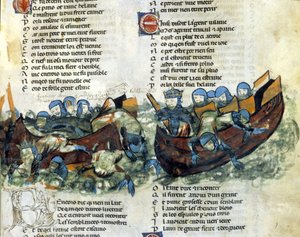 Eine Seeschlacht. Miniatur aus dem 13. Jahrhundert