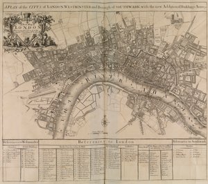 Plan der Stadt London, Westminster, Borough of Southwark und der Fluss Themse von Unknown artist
