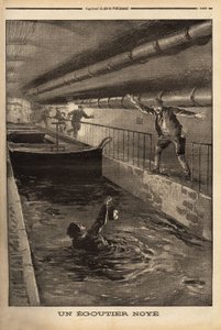 Ein Segutter aus Paris ertrinkt bei der Reinigung einer schlammigen Ableitung. Gravur in "Le petit journal" 15/9/1899. Selva Sammlung. von Unknown artist