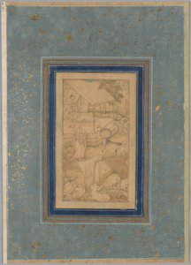 Eine Frau verwechselt eine Kuh mit dem Todesengel, aus einem Lichter von Canopus (Anwar-i Suhaili) von Kashifi (Iranisch, gest. 1504) von Unknown artist