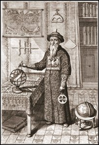 Adam Schall, Astronom (1592-1666) in Mandarin-Kostüm, mit Erd- und Himmelsgloben und Astrolabium - in China von Athanase Kircher