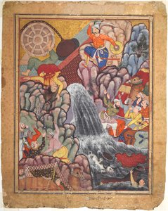 Alamshah zerreißt die Kette des Rades, aus Band 11 eines Hamza-nama (Abenteuer von Hamza) von Unknown artist