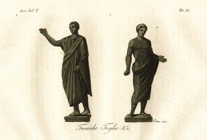 Antike etruskische Statuen, die Männer in Toga, Tunika, Calzari (Schuhe) usw. zeigen von Unknown artist