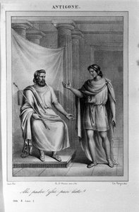 Antigone Akt II, Szene 1. Italienische Tragödie von Vittorio Alfieri, geschrieben 1783 nach der griechischen Mythologie. Gravur des 18. Jahrhunderts von Unknown artist