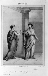 Antigone Akt I, Szene 3. Italienische Tragödie von Vittorio Alfieri, geschrieben 1783 nach der griechischen Mythologie. Gravur des 18. Jahrhunderts von Unknown artist