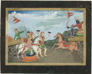 Arjuna tötet Karna, Seite aus einer Mahabharata-Serie
