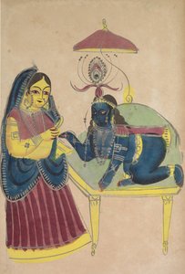 Baby Krishna bittet Yashoda um Butter